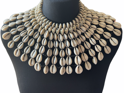Authentic African Craftsmanship Ethnic Cowrie Sea Shell Beaded Collar Bib Neckla