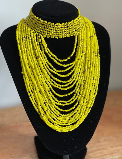 Authentic Yellow Tribal African Ethnic Maasai Choker Necklace