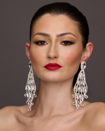 Glamorous Long Teardrop Crystal Diamante Rhinestone Tassel Stud Earrings
