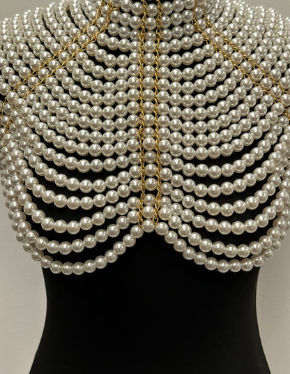 Boho Faux Pearls Collar Statement Chain Body Jewellery