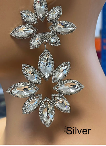 Long Glamorous Diamante Rhinestone Flower Stud Earrings
