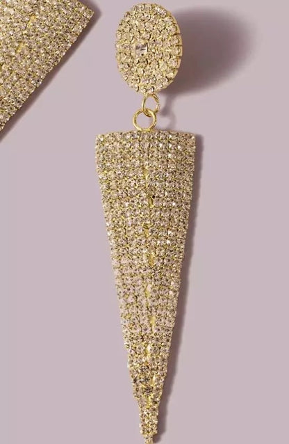 Long Glamorous Statement Crystals Rhinestone Triangle Earrings