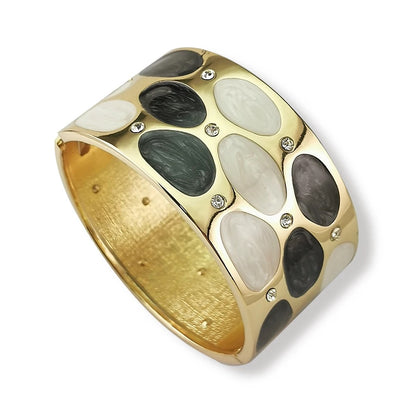 Boho Medium Colourful Spots Metal Rhinestones Statement Bangle Cuff Bracelets