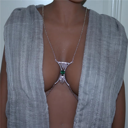 Crystal Centred Rhinestone Tassels Bra Bracket Statement Body Jewellery Chain