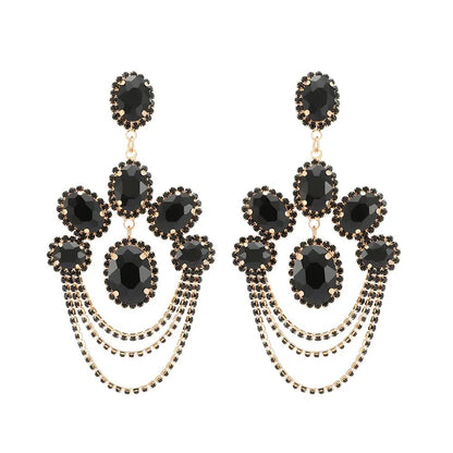 Elegant Diamante Rhinestone Sparkle Tassels Stud Statement Earrings