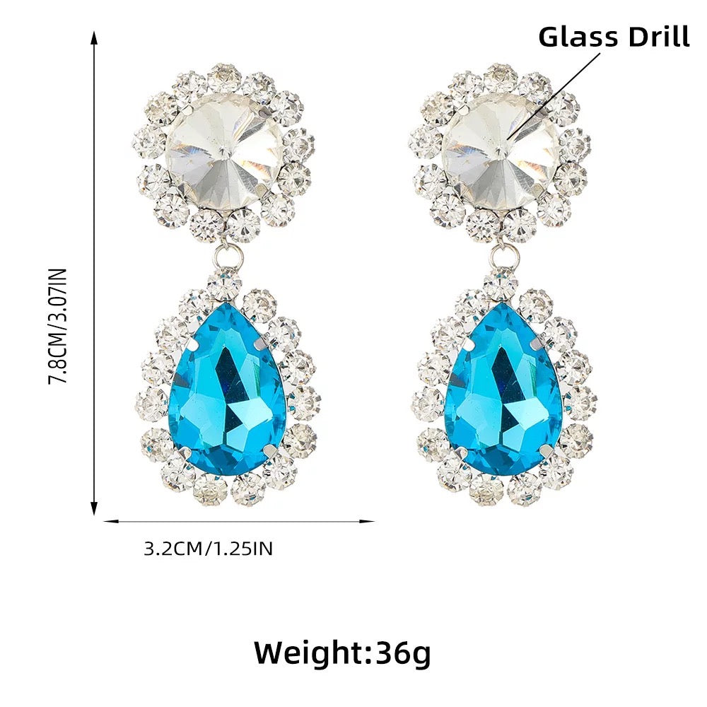 Large Elegant Crystal Diamante Rhinestone Sparkle Teardrop Statement Earrings