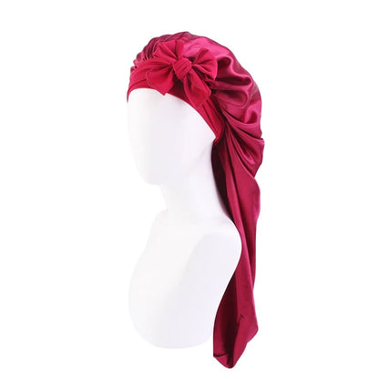 Long Satin Silk Single Layered Bonnets With Long Tie for Braids And Long Hair