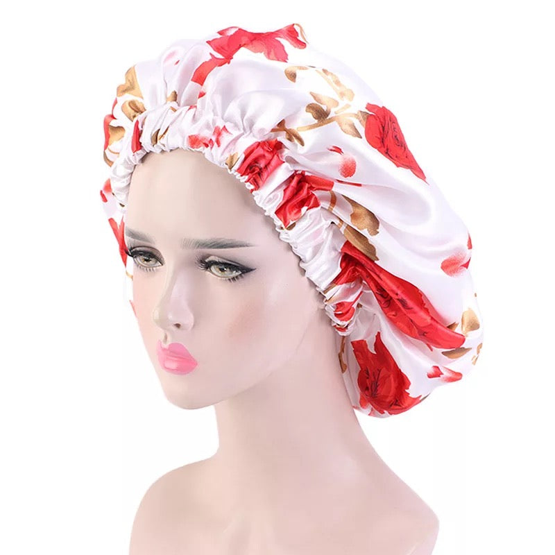 Large Luxury Floral Satin Silk Revisable Bonnet Caps