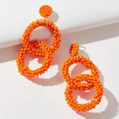 Orange Bohemian Beaded Dangle Earrings
