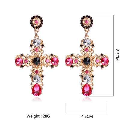 Crystal Sparkling Rhinestone Diamante Cross Statement Earrings