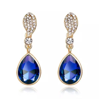 Elegant Classic Teardrop Style Blue Rhinestone Dangle Earrings