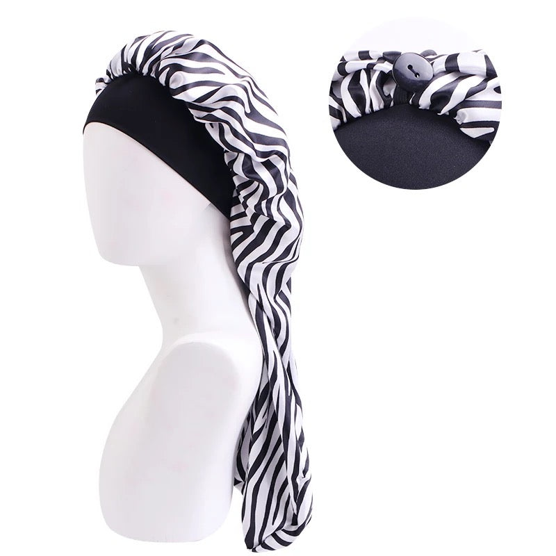 Long Single Layered Satin Silk Stripped Bonnet Caps For Braids And Long Hair