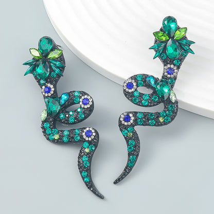 Long Glamorous Diamante Rhinestone Snake Statement Stud Earrings