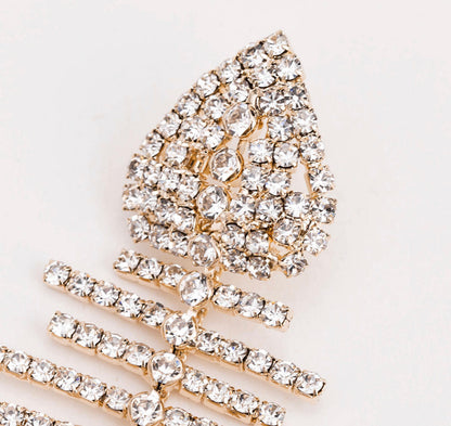 Large Fishbone Crystal Diamante Rhinestone Sparkle Elegant Statement Earrings
