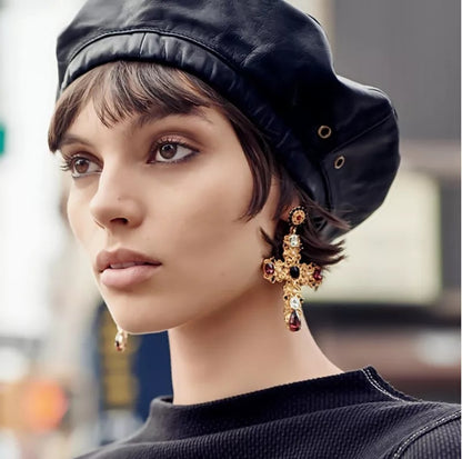 Crystal Sparkling Rhinestone Diamante Cross Statement Earrings