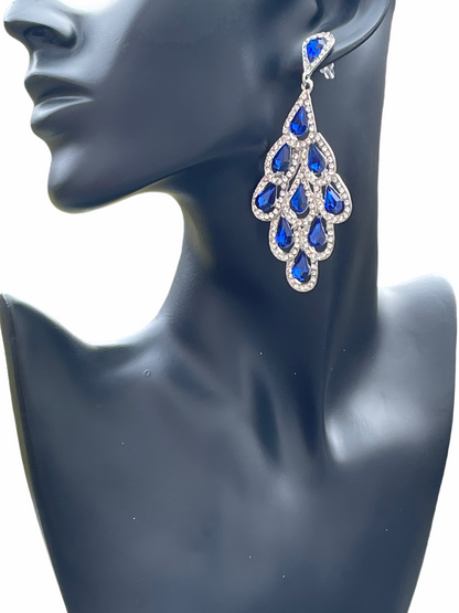 Crystal Diamante Rhinestone Sparkle Water Drop Elegant Statement Earrings