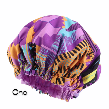 Kids African Ankara Print Double Layered Revisable Satin Silk Bonnet Caps