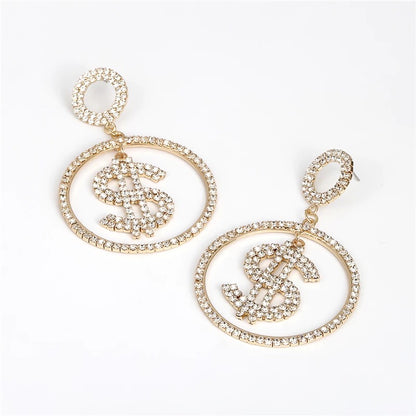 Dollar Sign Statement Diamante Rhinestone Dangle Earrings