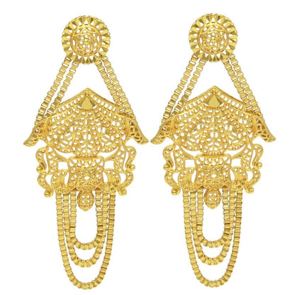 Long Elegant 24K Gold Plated Copper Tassel Dangle Statement Earrings