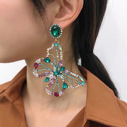 Gorgeous Luxury Multicolour Rhinestones Crystal Butterfly Statement Earrings