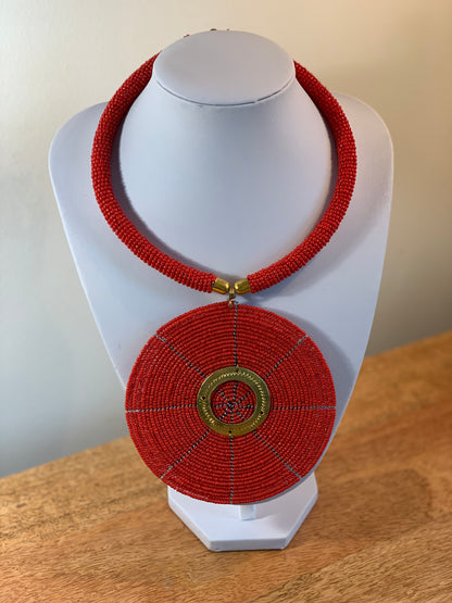 African Beaded Disc Pendant Necklaces