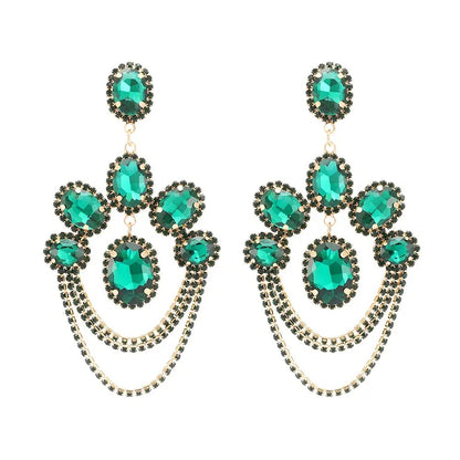 Elegant Diamante Rhinestone Sparkle Tassels Stud Statement Earrings