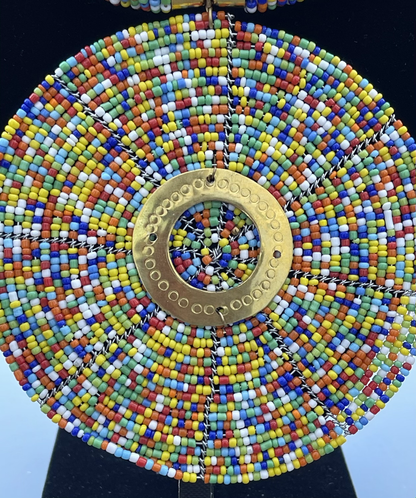 Multicoloured BeadedTribal Ethnic African Elegant Disc Pendant Necklaces