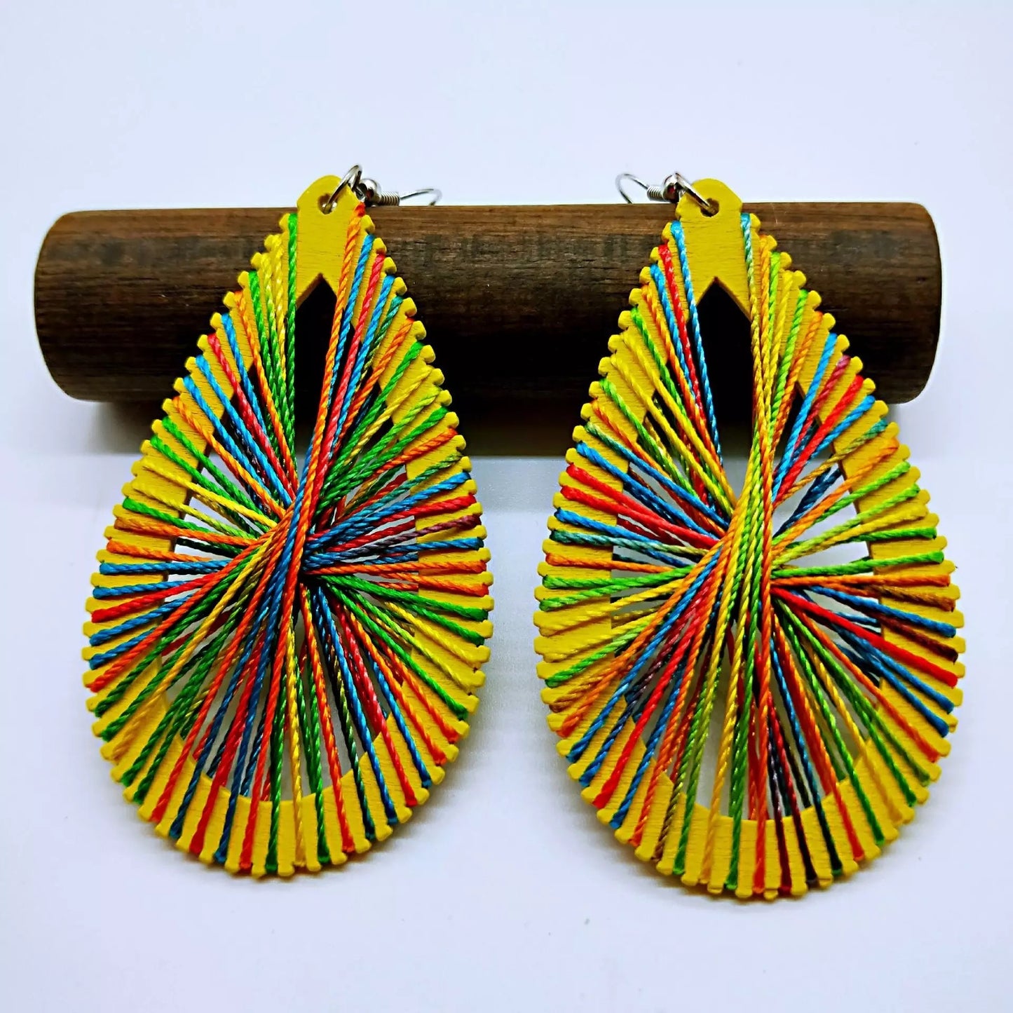 Lightweight Heritage Ethnic Tribal Wooden Thread Dangle Earrings