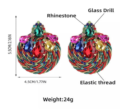 Gorgeous Crystal Rhinestones Thread Woven Round Statement Stud Earrings