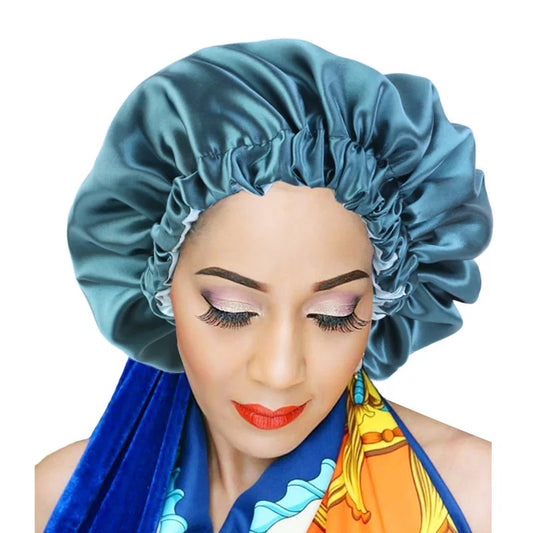 Large Satin Silk Revisable Bonnet Caps With Ruffle Edges