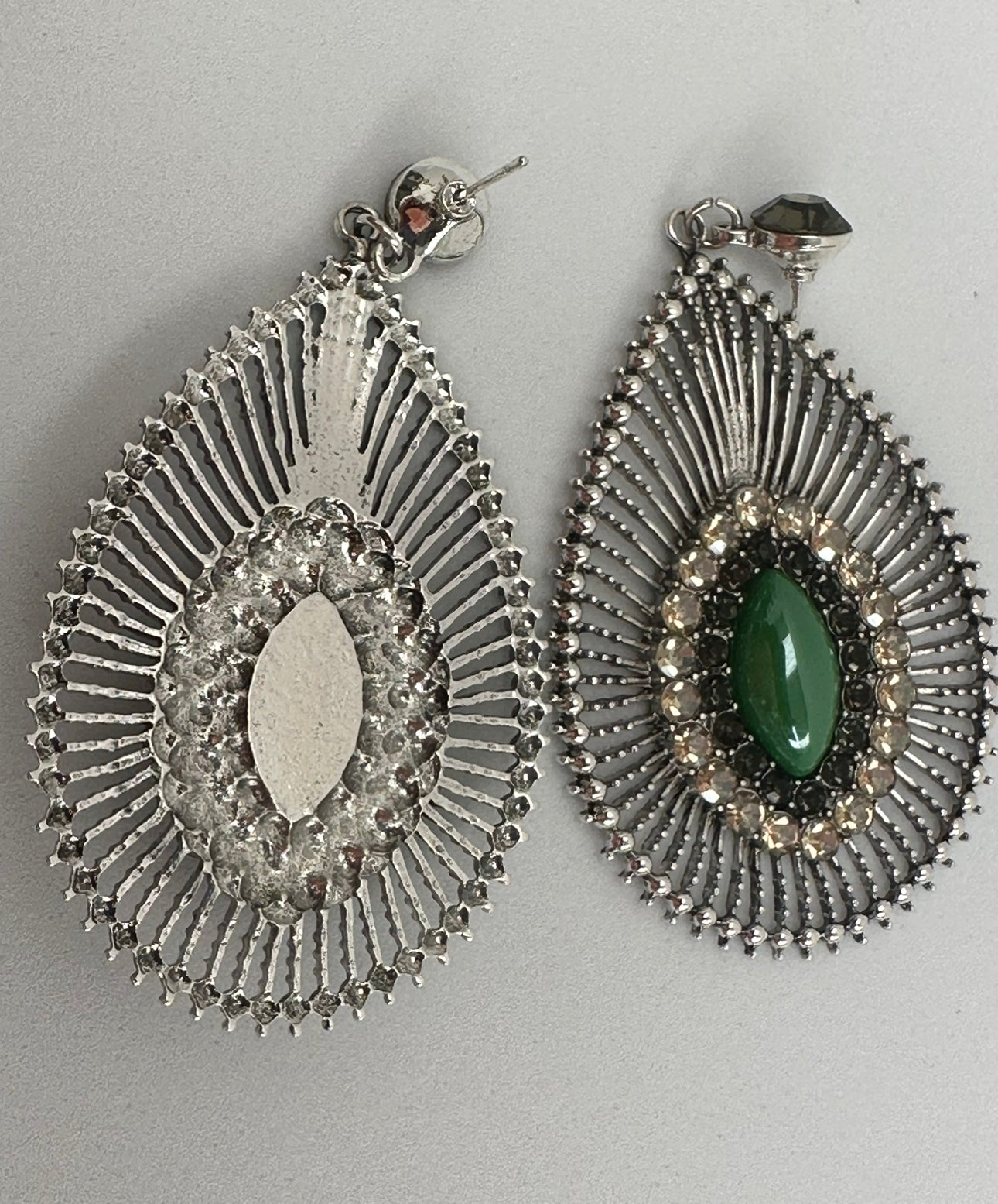 Elegant Green Resin Diamante Rhinestone Teardrop Dangle Statement Earrings