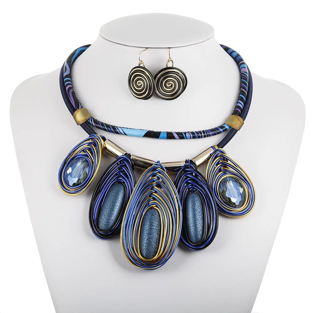 Braided Aluminium Resin Statement Necklace and Earrings Sets