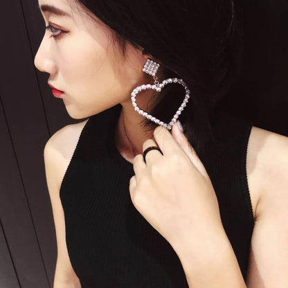 SilverElegant Crystal Sparkling Rhinestone Heart Shaped Dangle Earrings
