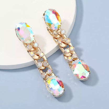 Long Elegant Sparkling Crystal Rhinestone Chain Statement Stud Dangle Earrings