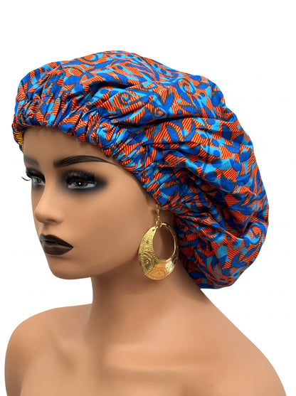 African Ankara Cotton Print Fabric With Satin Silk Lining Revisable Bonnet Caps