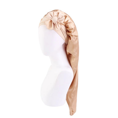 Long Satin Silk Single Layered Bonnets With Long Tie for Braids And Long Hair