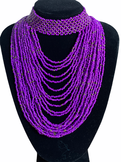 Authentic Purple Tribal African Ethnic Maasai Choker Necklace