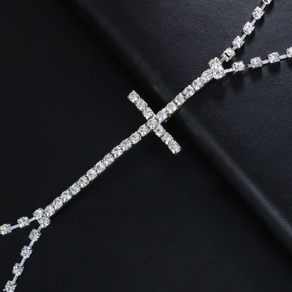Centred Rhinestone Cross Bralette Statement Body Chain Jewellery