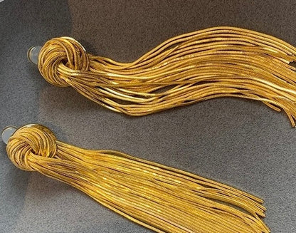 Elegant Long Gold Plated Stainless Steel Knot Tassels Statement Earrings
