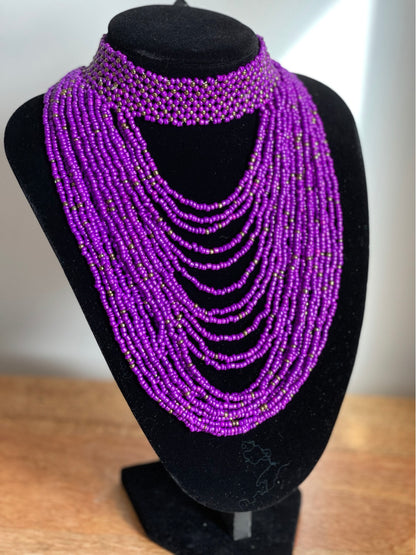 Authentic Purple Tribal African Ethnic Maasai Choker Necklace