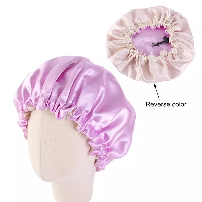 Kids Adjustable Double Layered Revisable Satin Silk Bonnet Caps