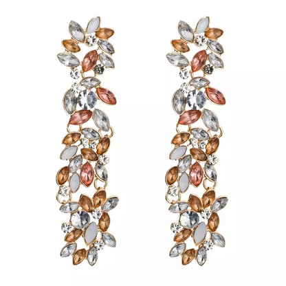 Long Crystal Diamante Rhinestone Sparkling Statement Stud Dangle Earrings