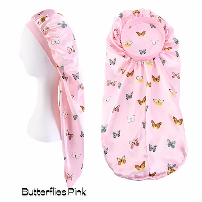 Printed Satin Silk Single Layered Long Bonnet Caps For Braids And Long Hair