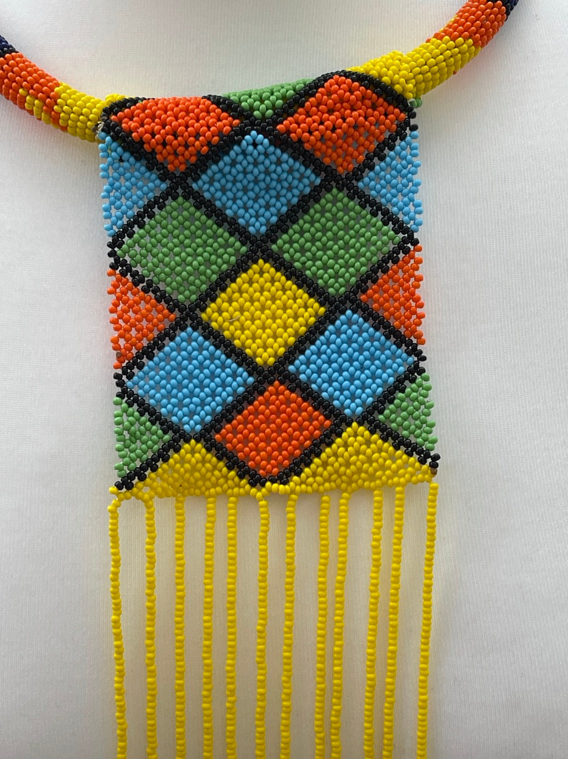 Authentic Multicoloured Long Fringe Tassels Zulu Tribal Ethnic Beaded Necklace