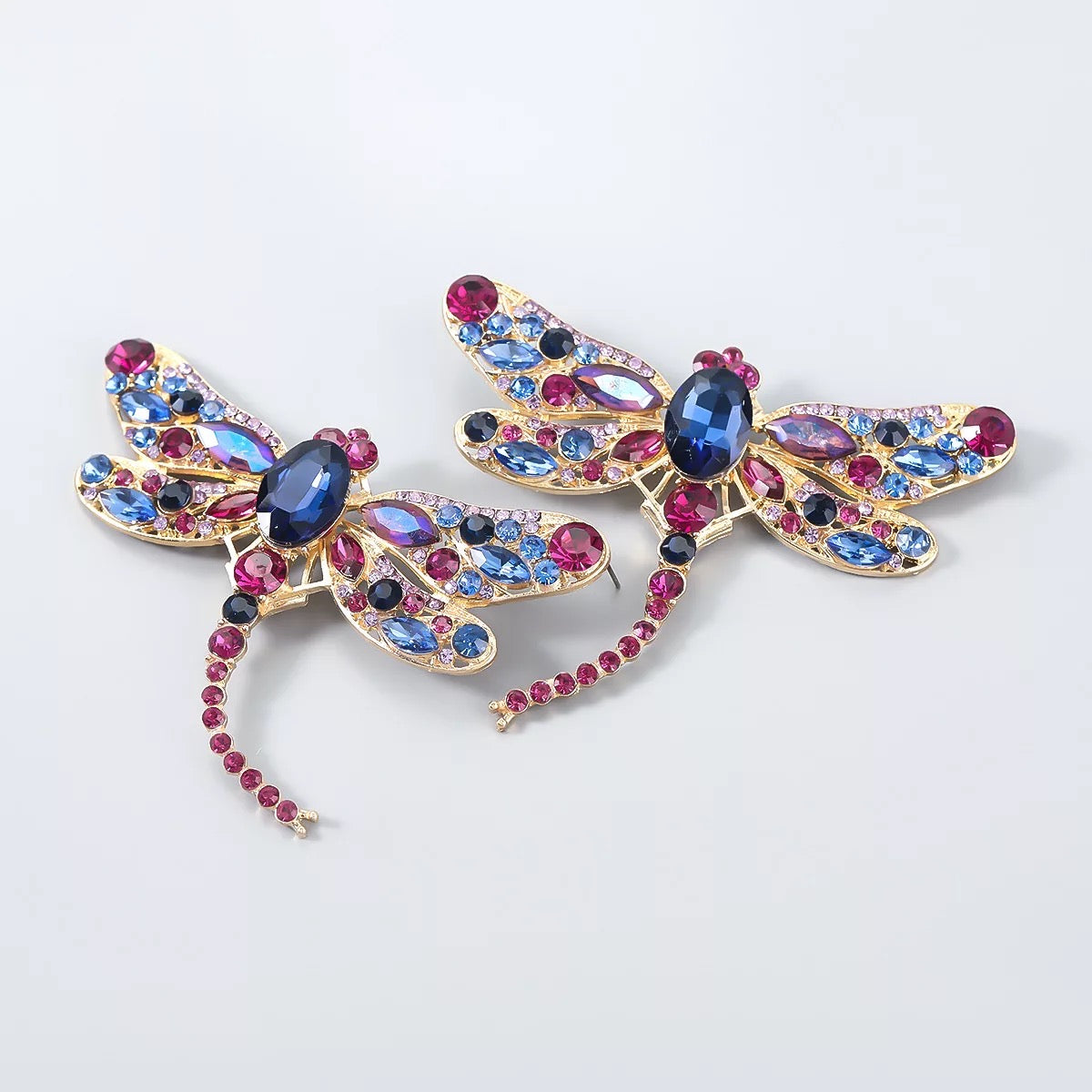 Multicolour Rhinestones Crystal Dragonfly Statement Stud Earrings