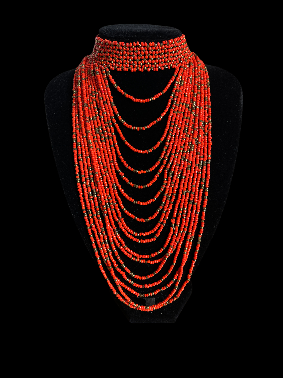 Authentic Orange Tribal African Ethnic Maasai Choker Necklace