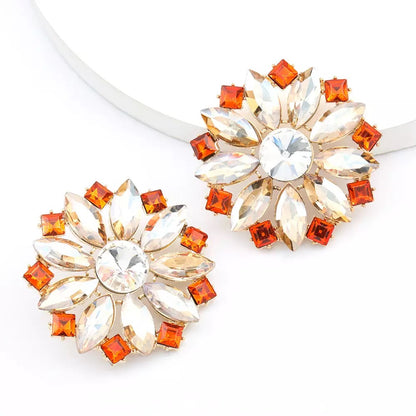Luxury Crystal Rhinestones Flower Designed Statement Stud Earrings