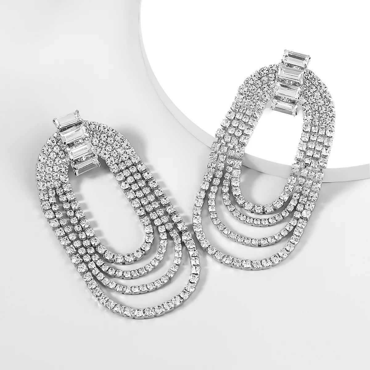 Glamorous Oversized Statement Diamante Rhinestone Tassel Earrings