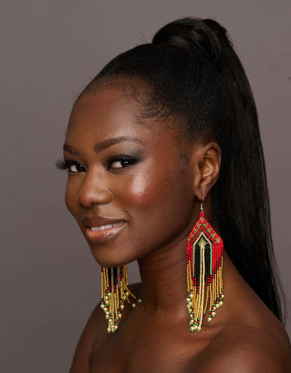 Long Elegant Authentic Red African Ethnic Native Dangle Earrings