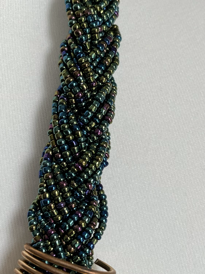 Authentic Green African Beaded Tribal Ethnic Fringe Tassel Brass Pendant